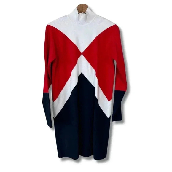 Tommy Hilfiger X Gigi Hadid High Neck Knit Mini Dress Red White Blue Small - Picture 1 of 11